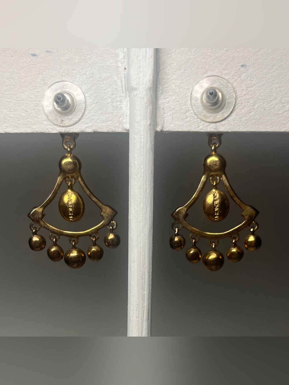 Vintage Signed GIVENCHY Champagne & Amber Swarovski Crystal Fan Drop Earrings - Picture 7 of 8